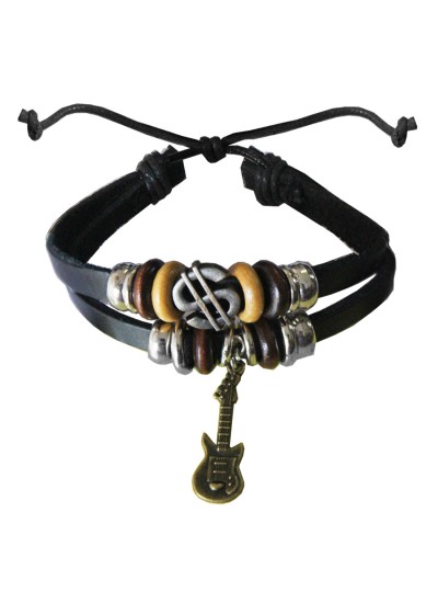 Black  Guitar Charm Fashion Art PU Leather Bracelets